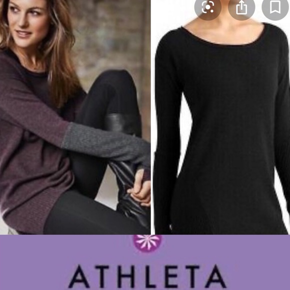 Athleta Sweaters - ATHLETA 100% Merino Wool Grey/Black Sweater